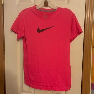 Nike Pink and Black Logo Tee - YXL/Women Small